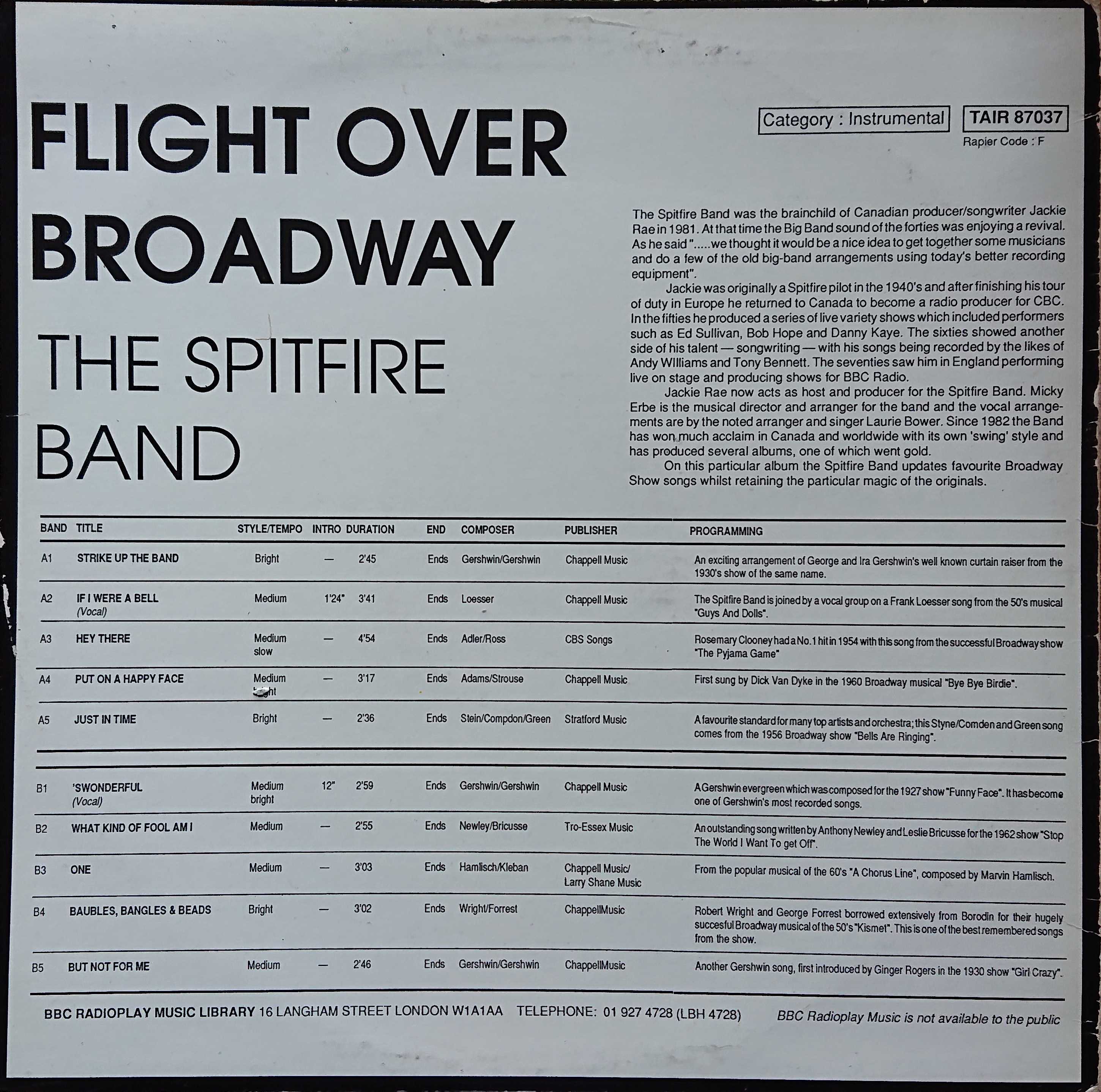 Picture of TAIR 87037 Flight over Broadway by artist The Spitfire Band from the BBC records and Tapes library